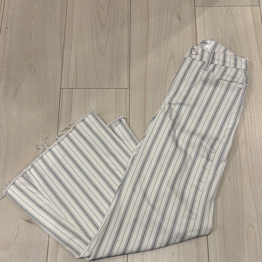 Frame Denim White and Gray Striped Pants